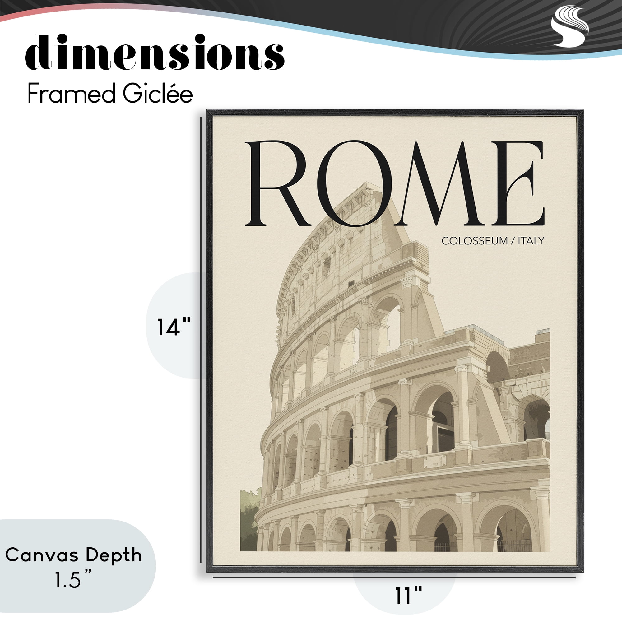 Stupell Industries Vintage Rome Colosseum Black Framed Giclee Art, design by Andreas Magnusson