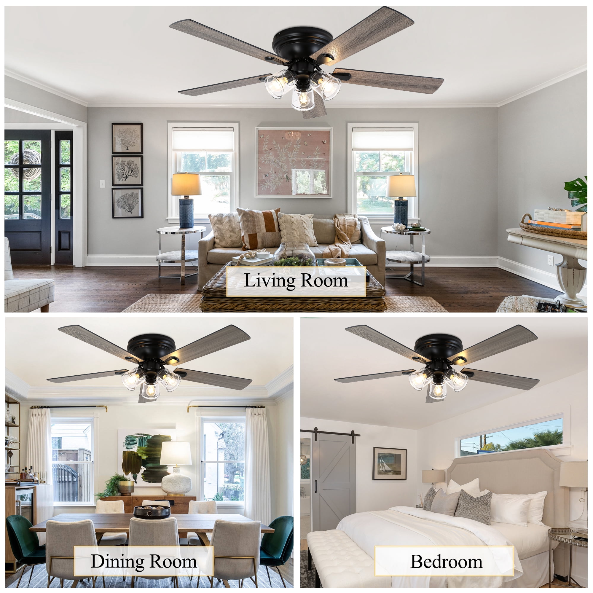 Chords Attic 52" Vintage 5-Blade Flush Mount Ceiling Fan with Lights and Remote Control, Rustic Farmhouse Ceiling Fan for Living Room, Dining Room,Bedroom