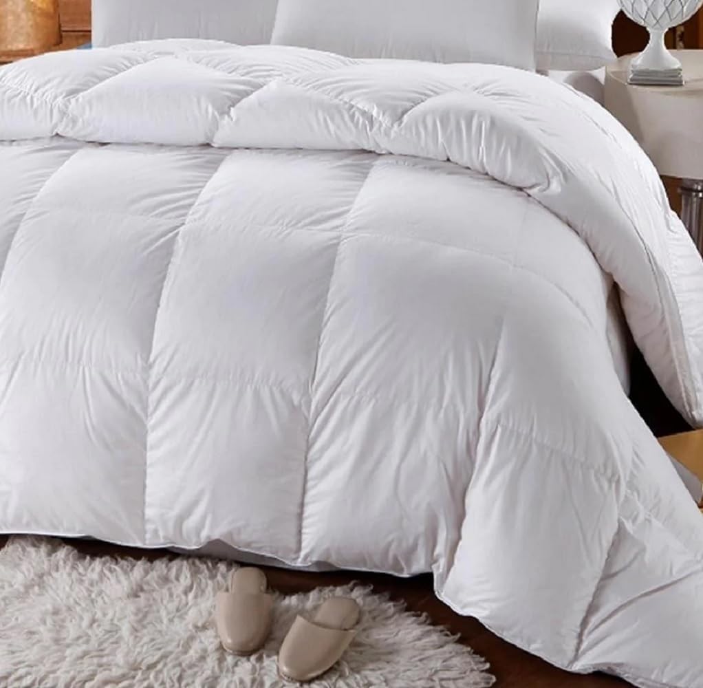 Sheetsnthings Extra Warm Duck Down Comforter (Full-Queen, 90x90) 500TC Solid White Baffle Box, 750-Fill Power, 50oz Winter Weight Fluffy Duvet