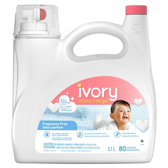 Ivory Snow Free Liquid Laundry Detergent, 3.2 L, 80 Loads, Laundry Detergent for Sensitive Skin, Dermatologist tested