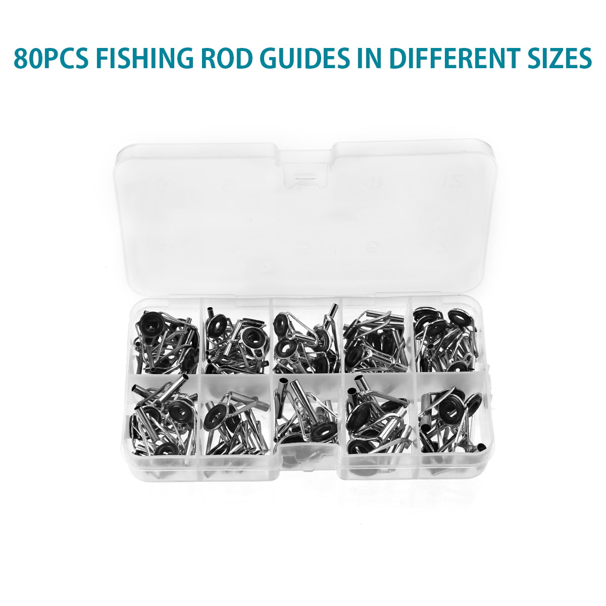 80 PC Ceramic Fishing Rod Pole Guides Tips Top Eye Rings Repair Kits 10 SIZES! 