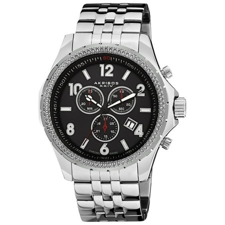 Akribos Xxiv Ak659bk Men's Chronograph Stainless Steel Black Dial Ss Textured Bezel Watch