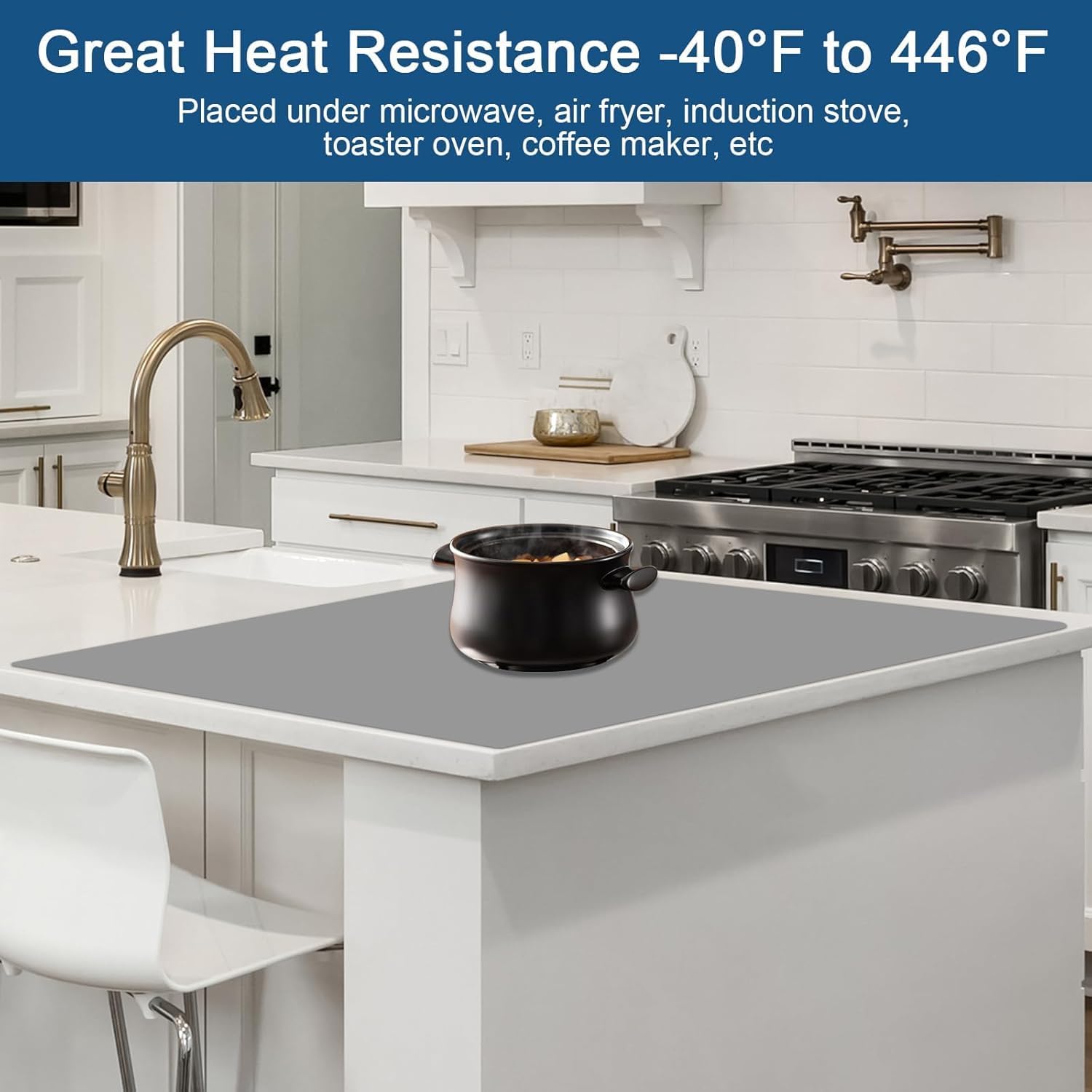 48x32 Large Silicone Mat for Kitchen Counter Non-Slip Heat Resistant Waterproof Craft Protector Dark Gray