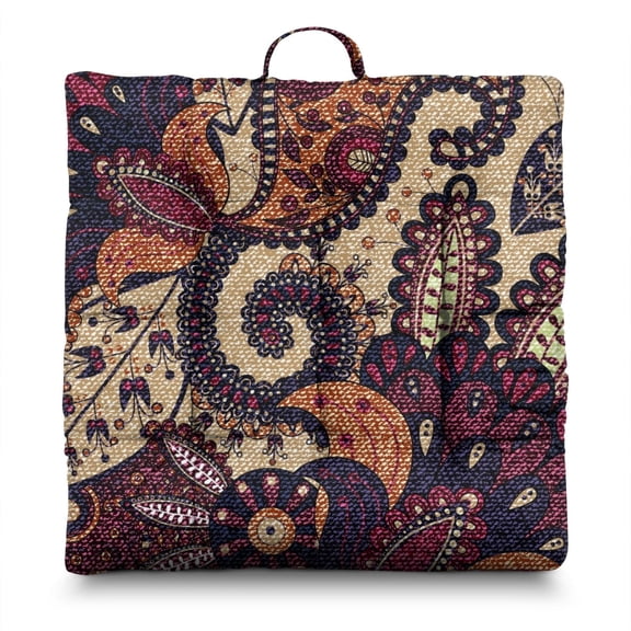 Aesthetic Paisley Design Meditation Seat - Square Zabuton Pillow with Full & Fluffy Filling, Ideal for Office Workers at Home