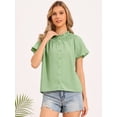 thumbnail image 4 of DARING DIVA Women's Puff Sleeve Tops  Ruched Button Down Shirts XS Light Green, 4 of 6