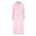 thumbnail image 4 of Tnhcen Women's Solid Color Hooded Drawstring Fleece Sleep Dress – Long Sleeve Crewneck with Side Pockets | Polyester Loungewear Dress S-4XL | Cozy Winter Pajama, 4 of 5