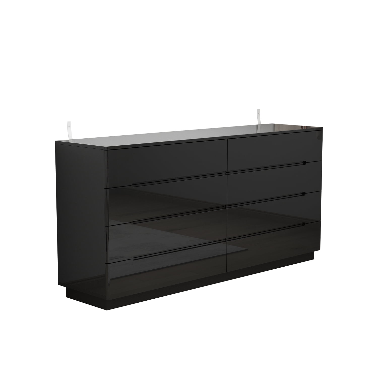 WIAWG High Gloss Dresser with Lights, Modern Glossy 8 Drawer Dresser with Curved Edge for Bedroom Black