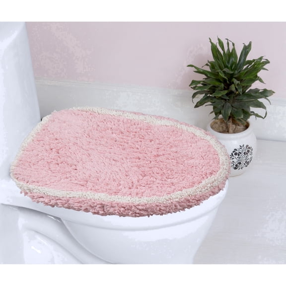 Home Weavers Allure Bathroom Rug Toilet Lid Seat Cover, Elastic Edges, 100% Cotton Soft Universal Fit for Standard Round Elongated Bath Room Bowl Lids, Washable, 18"x18" Toilet Lid Cover, Pink