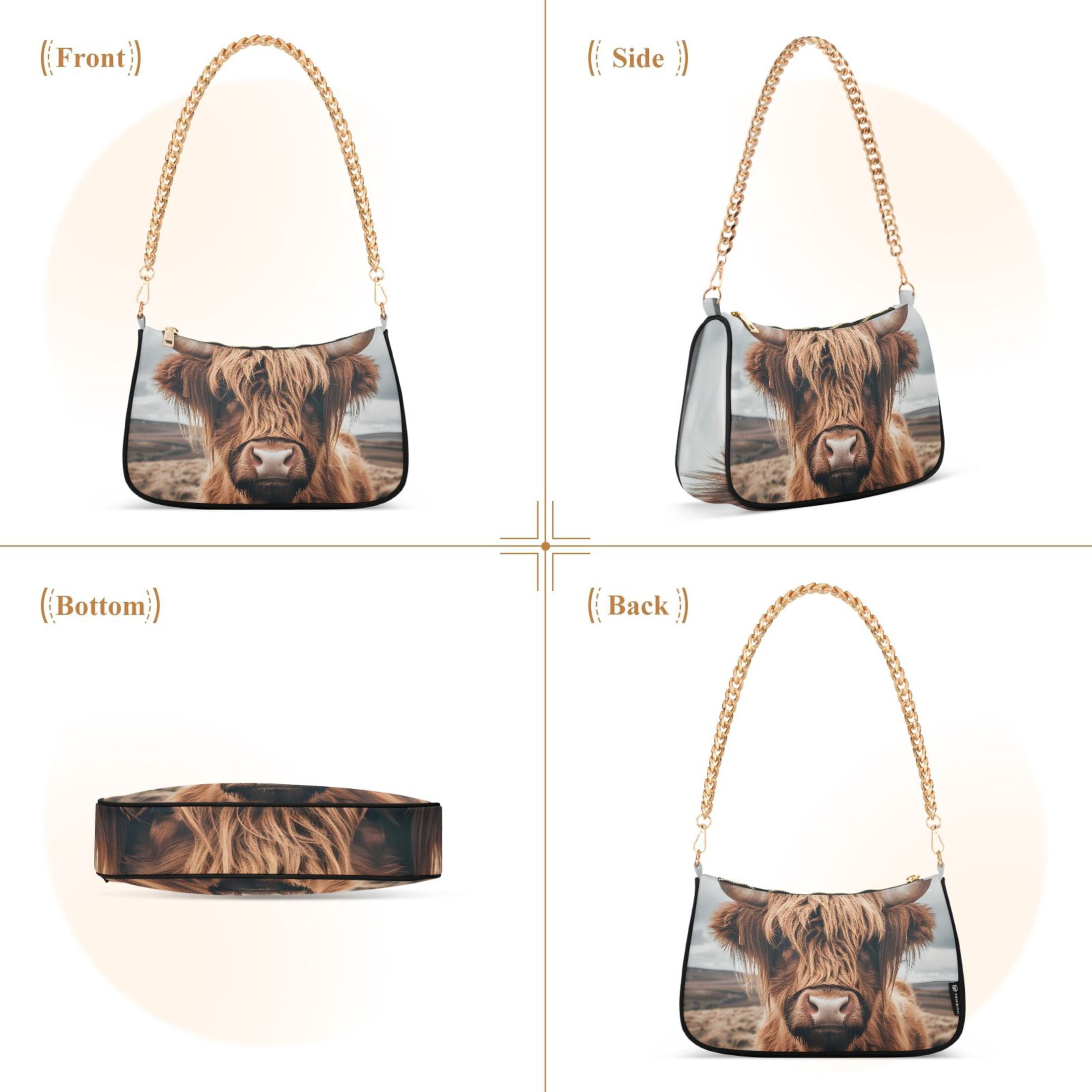 Ryvnso A Highland Cow Womens Chain Shoulder Bag Tote Handbags Clutch Hobo Purse with Zipper for Travel