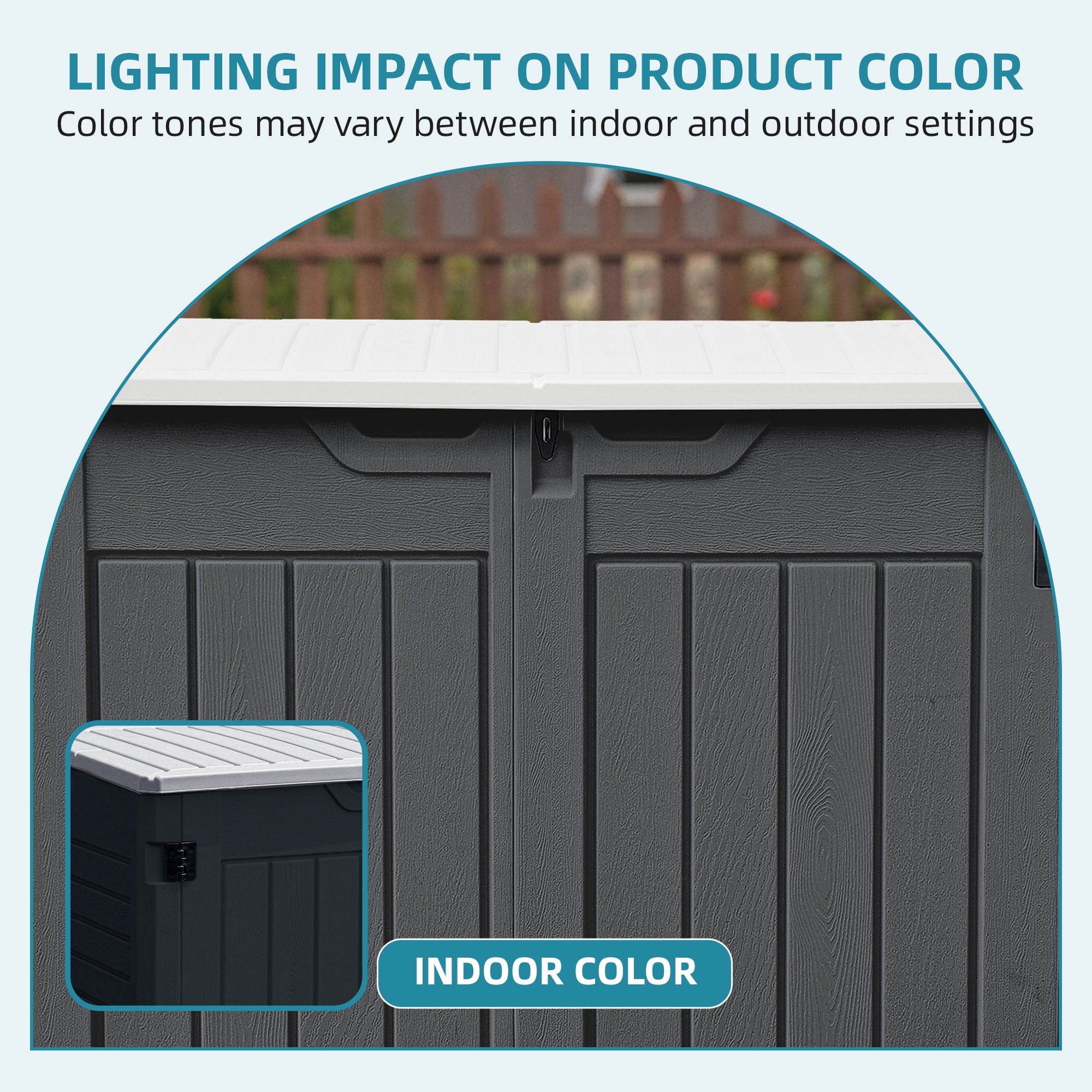 Uforic Large Outdoor Storage Shed, 47 Cu Ft Resin Tool Shed Without Shelves, Waterproof Outdoor Storage with Built-In Floor for Trash Cans, Garden Tools and Lawn Mowers, Lockable Design, Dark Gray