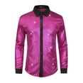 thumbnail image 5 of INSPIRE CHIC Shiny Shirt for Men's Long Sleeves Party Nightclub Glitter Metallic Shirts Rose Red 2XL, 5 of 5