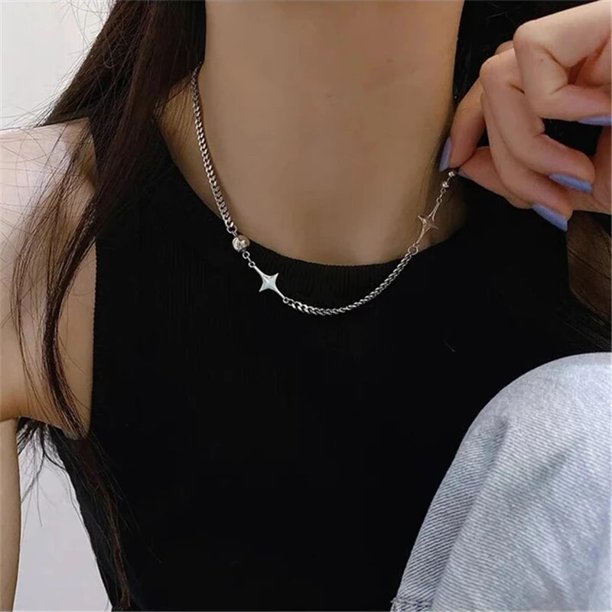 Collar de cadena con colgante de estrella de Color plateado gótico Kpop para mujeres y hombres, Egirl Y2K, EMO Cool, Punk, estética Grunge, regalos de joyería