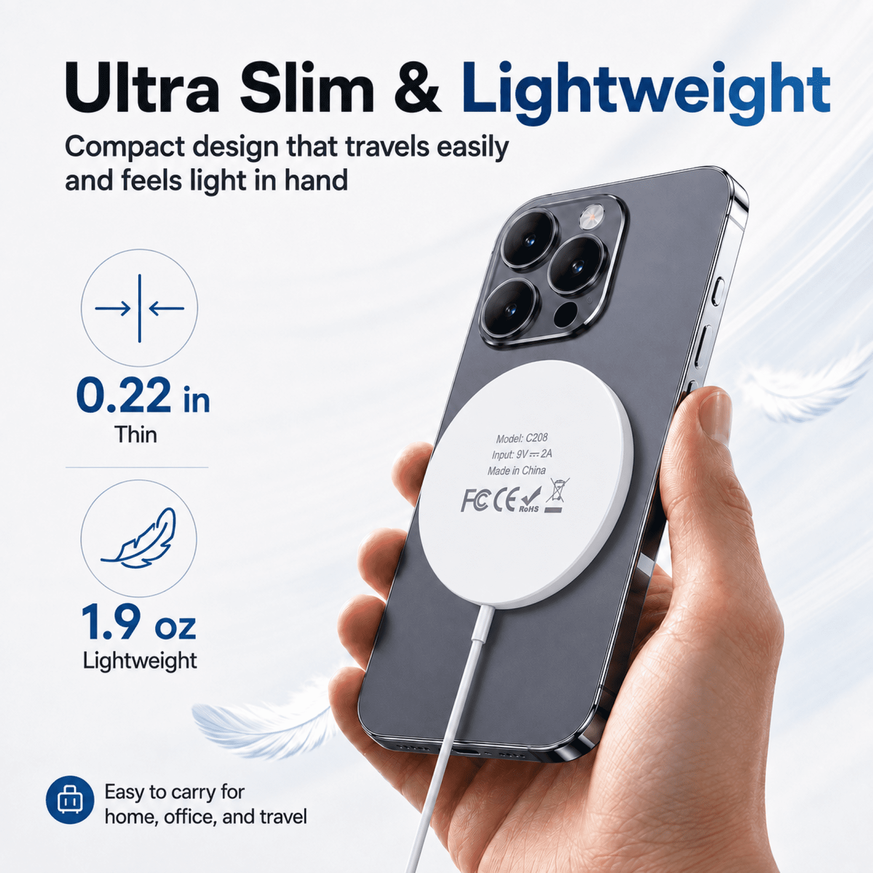 15W Magnetic Wireless Charger Pad, Compatible with iPhone 17/16/15/14/13/12 Series & AirPods 2/3/Pro, Fast Charging with Breathing LED Light