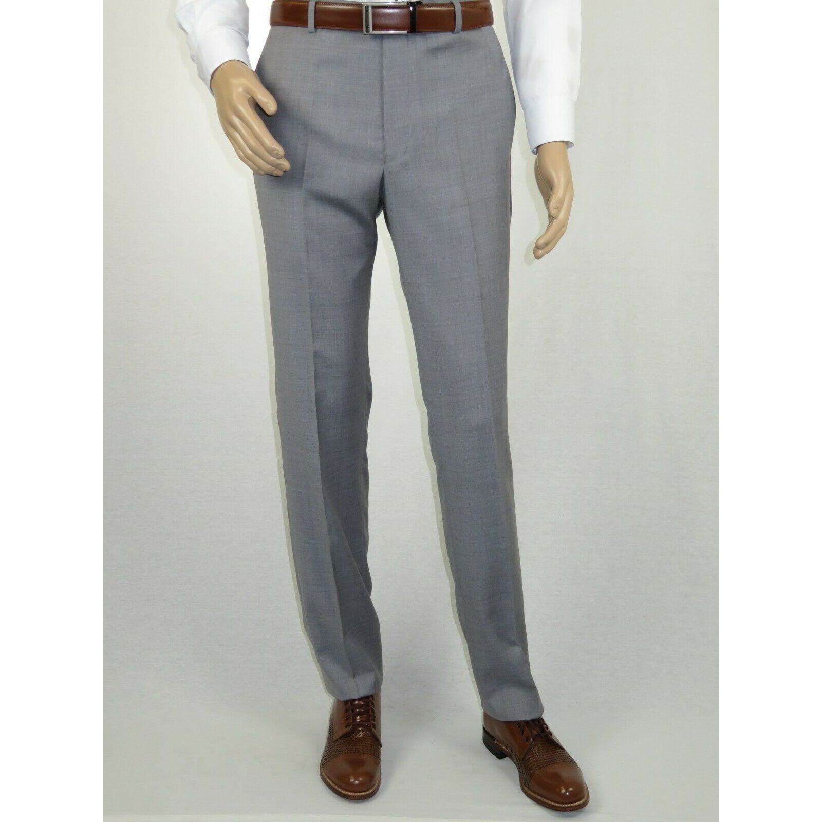 Homme MANTONI Flat Front Pantalon Tous en laine super 140's Classic Fit 46306-2 Gris