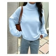 thumbnail image 5 of Women Turtle-Neck Sweater Chunky Long Sleeve Knitted Pullover High Low Hem Trendy Fall Winter Top Light Blue S, 5 of 6