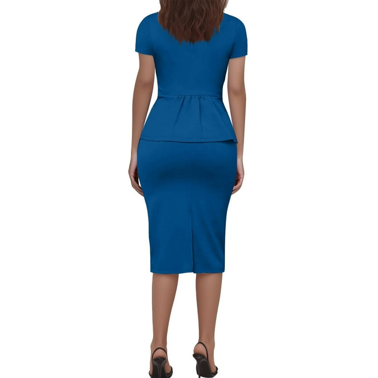 casual dress blouse and skirt Sevevn Woman Spring Summer Solid Short Sleeve Blouse Skirt Casual Lapel Dress Solid Two-Piece Suit