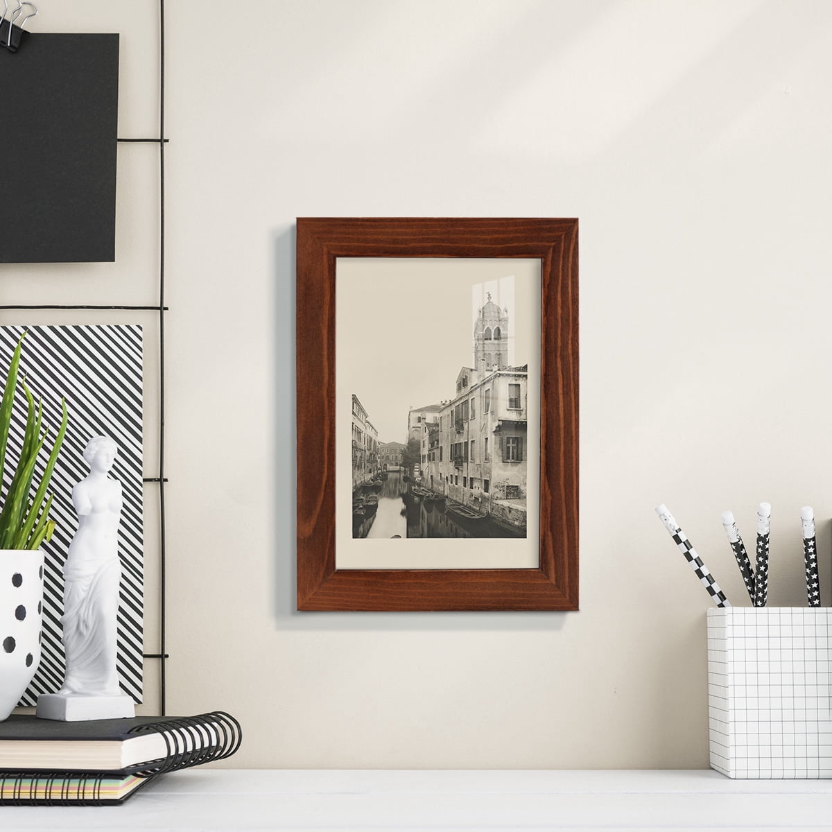 Vintage Views of Venice VII - Framed Print w/glass - Chestnut