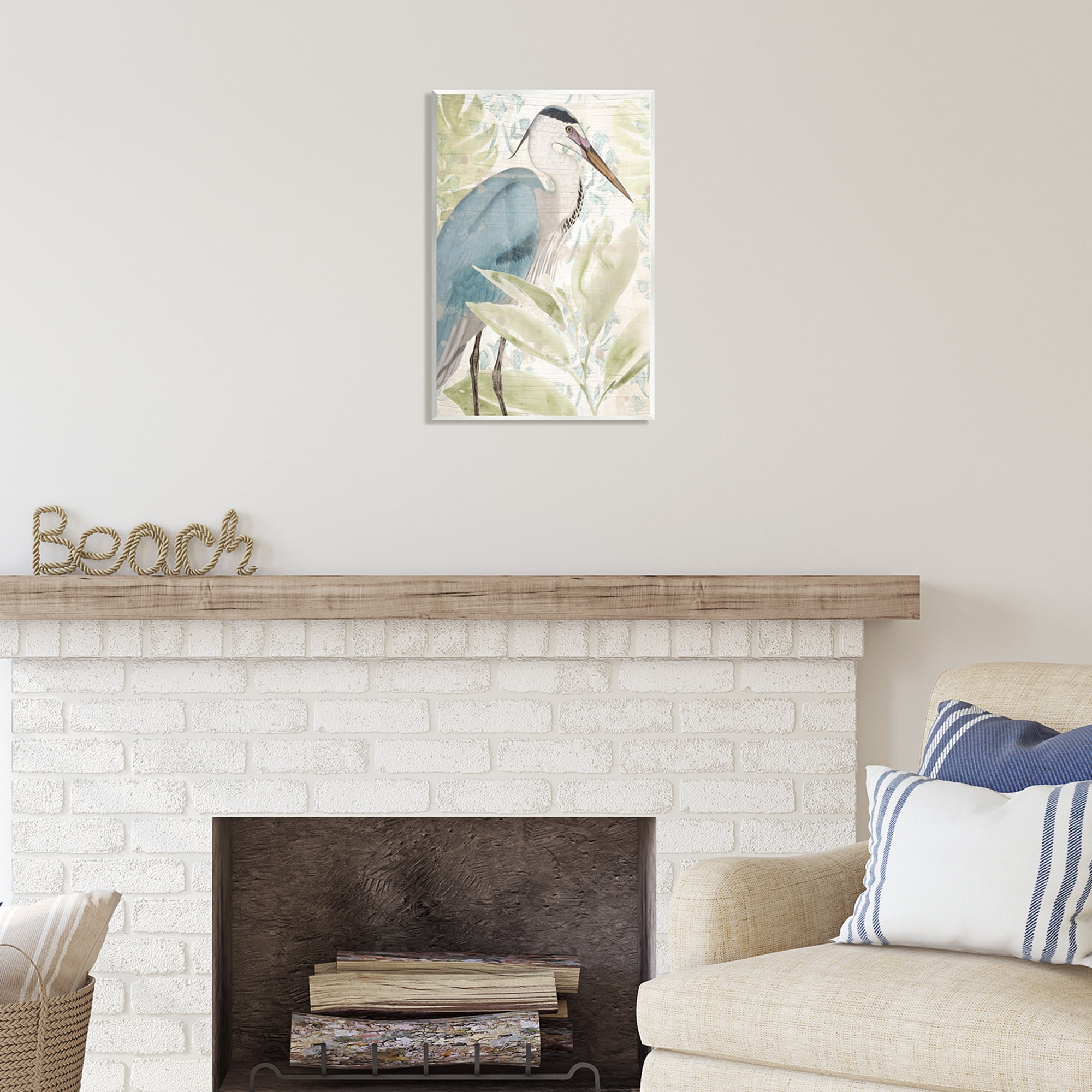 Stupell Industries Heron & Tropical Leaves Animals & Insects Painting Unframed Art Print Wall Art, 13 x 19