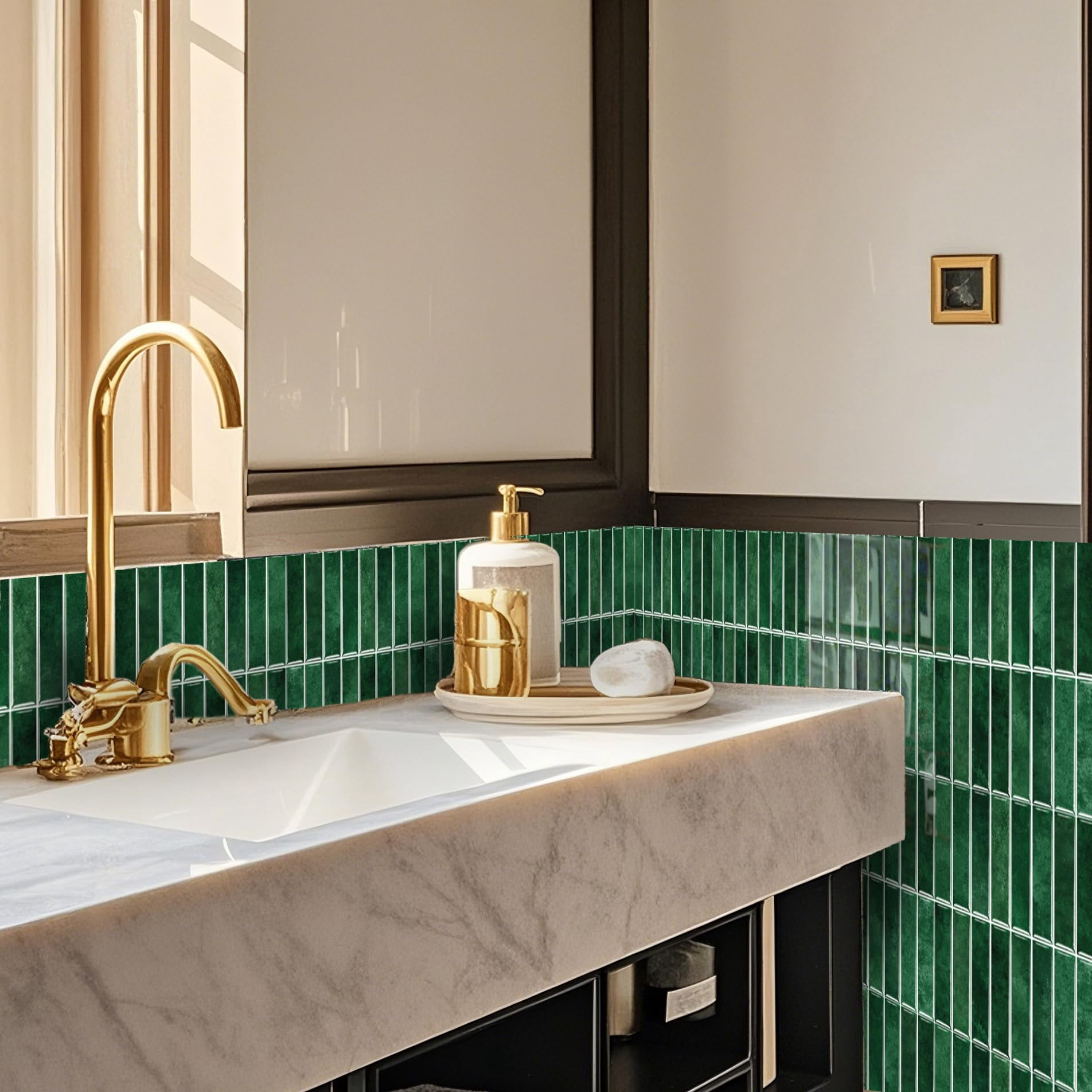 10 Sheets 12" X12inch Green 3d Vinyl Backsplash Tiles  Self-adhesive Peel And Stick Wall Tile Stickers On Subway For Kitchen Bathroom