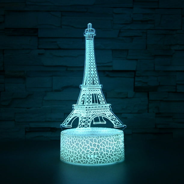 Bonita luz nocturna de la Torre Eiffel para niños, lámpara de ilusión 3D LED, control remoto, 16 colores, ajuste de brillo, regalos de Navidad para niños