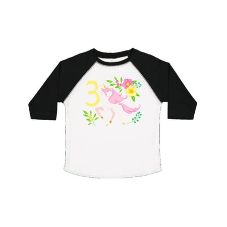 

Inktastic Third Birthday Pink Unicorn with Flowers Gift Toddler Boy or Toddler Girl T-Shirt