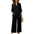 thumbnail image 5 of Cagogo Women Plus Size 2 Piece Set V Neck Long Sleeve Shirt Wide Leg Pants Casual Loose Outfits Solid Basic Matching Lounge Tracksuits Comfy Travel Airport Clothes, Black L, 5 of 7