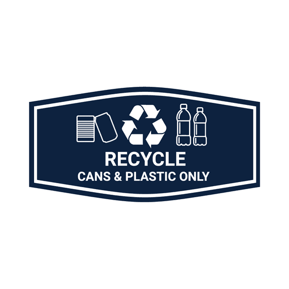 Fancy Recycle Cans & Plastic Only Sign (Navy Blue / White) - Large