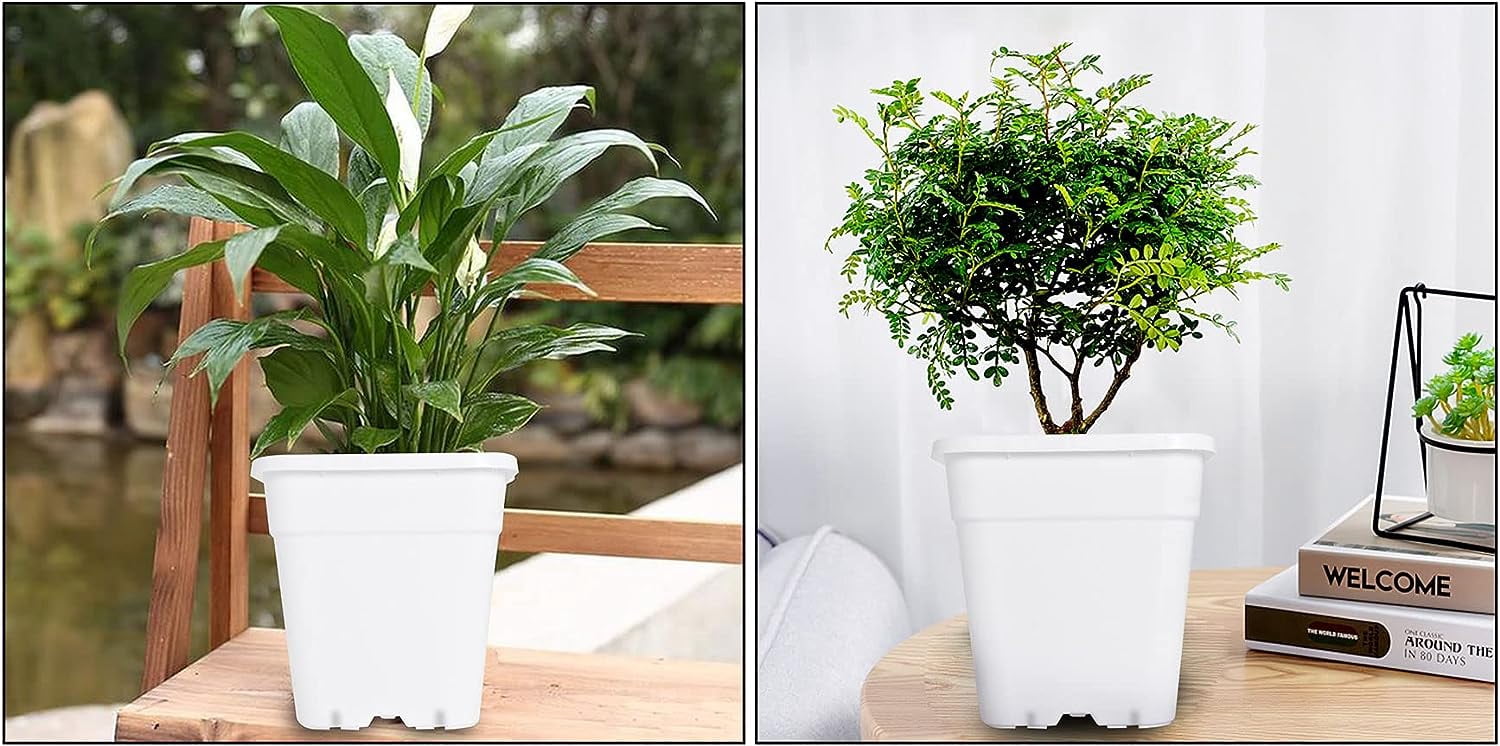 PET-U 5 Gallon 10 Pcs Square Plastic Plant Pots Flexible Nursery Pot Planter Nursery Pots Suitable for Flower Vegetables Succulents White