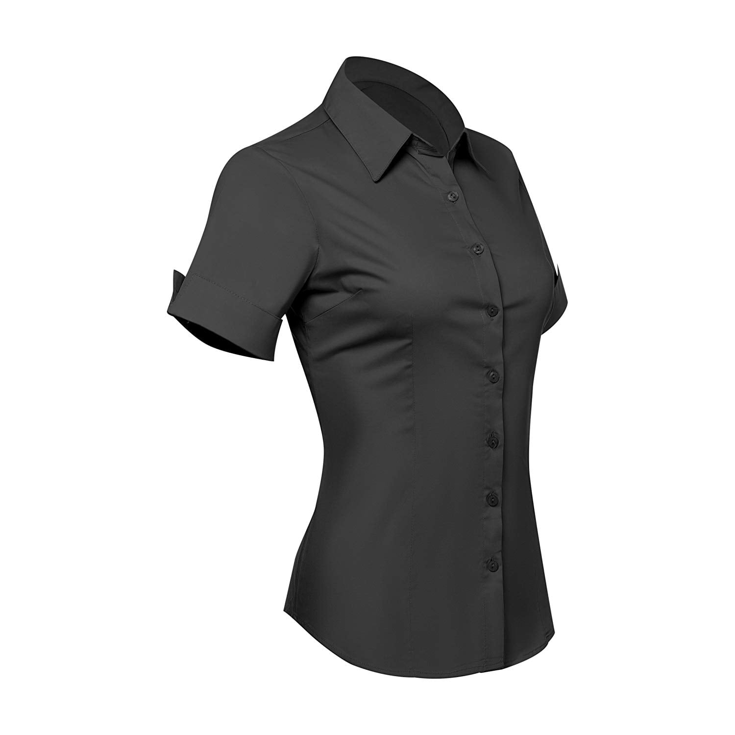 Short sleeve black button up womens cheap