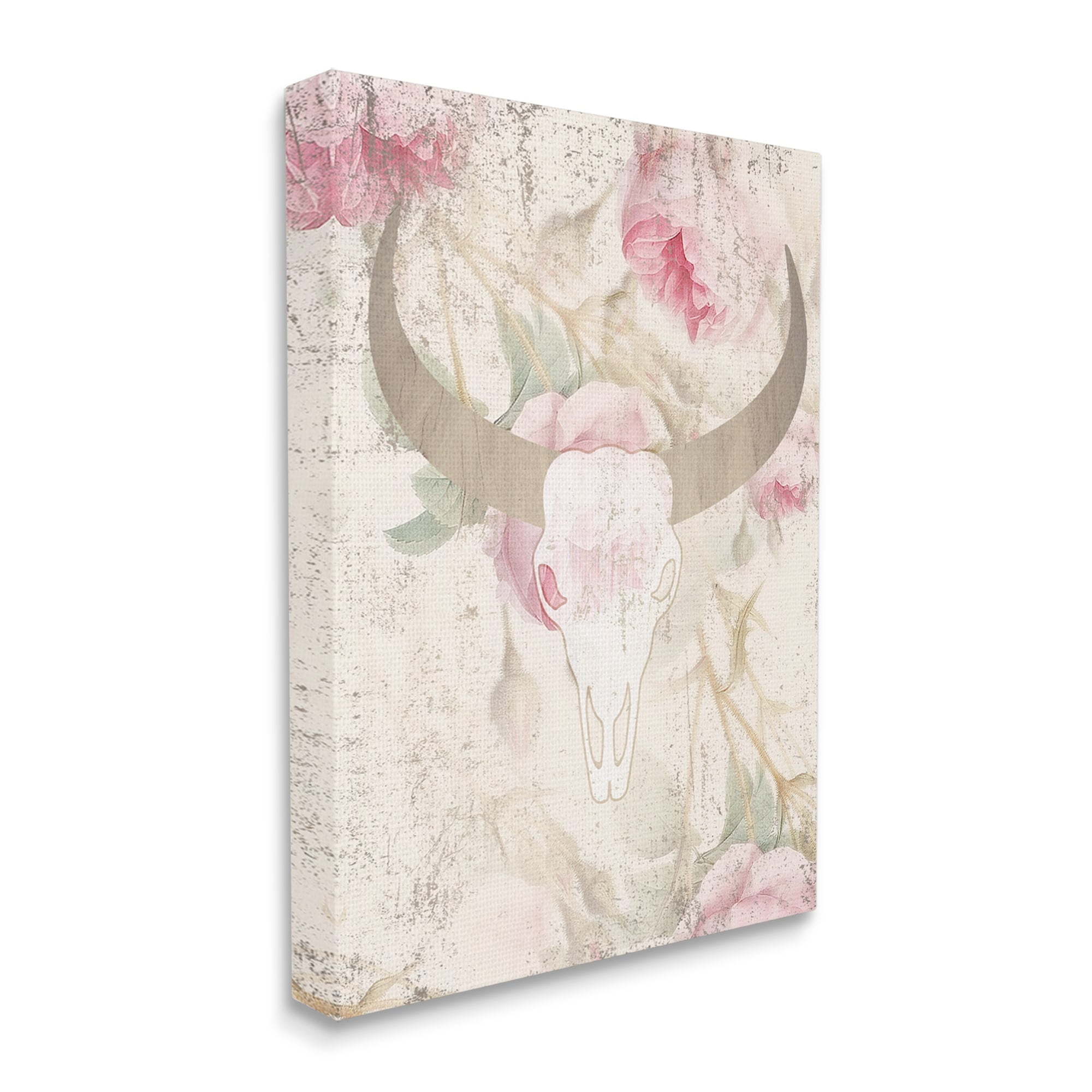 Stupell Industries Floral Cattle Skull Blooms Animals & Insects Painting Gallery Wrapped Canvas Print Wall Art