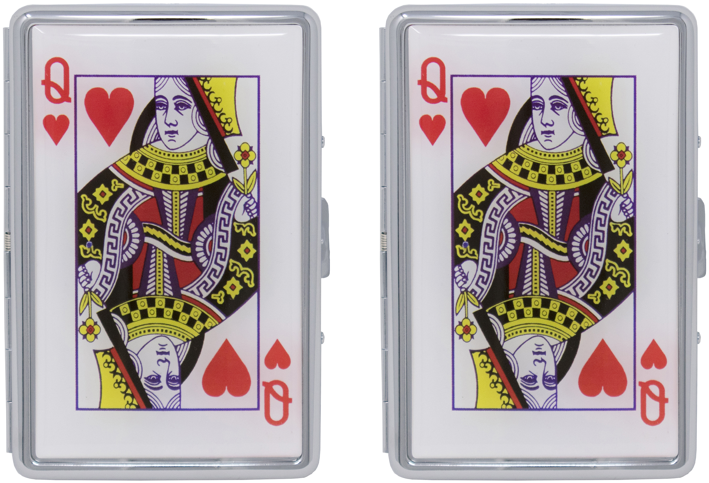 Set of 2 Metal-Plated 100s Compact Cigarette Case & Stash Box (Queen of Hearts)