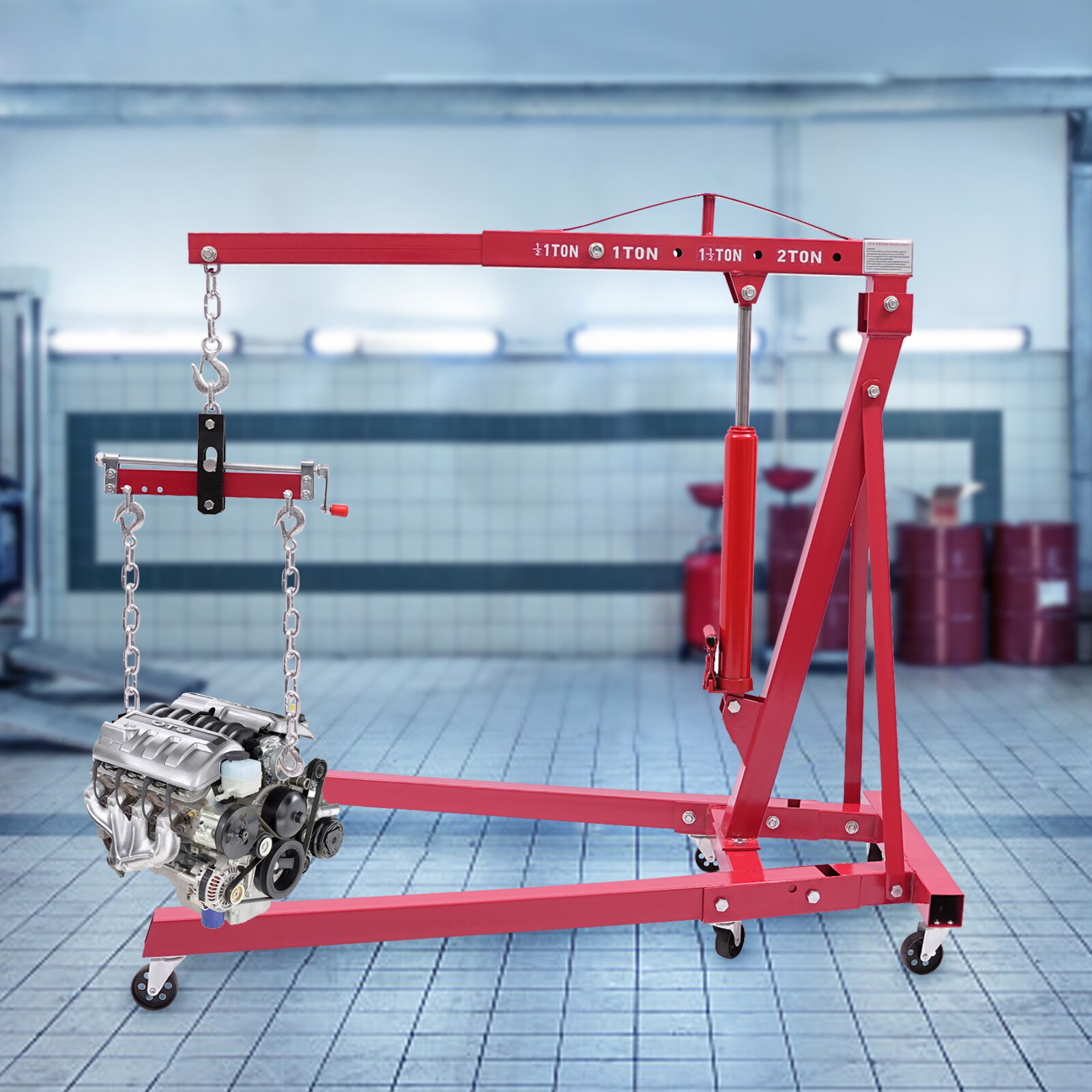 Heavy-Duty Hydraulic Crane, 17637lbs Pump Capacity, Durable Carbon Steel Frame, Effortless Lifting and Maneuverability, Foldable for Space-Saving, A Must-Have for Any Workshop.