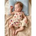 thumbnail image 5 of BemeyourBBs Newborn Baby Girl 4th of July Outfit Patriotic Romper Dress Independent Day Clothes Cotton Linen Fourth of July Heart American Flag Print Sleeveless Strap Tie-up Ruffle Bodysuit Dress, 5 of 9