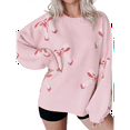 thumbnail image 1 of Pullovers à Manches Longues pour Femmes, Chandail-Over à Col Rond Côtelé Épais et Confortable pour le Printemps, Rose TG, 1 of 9