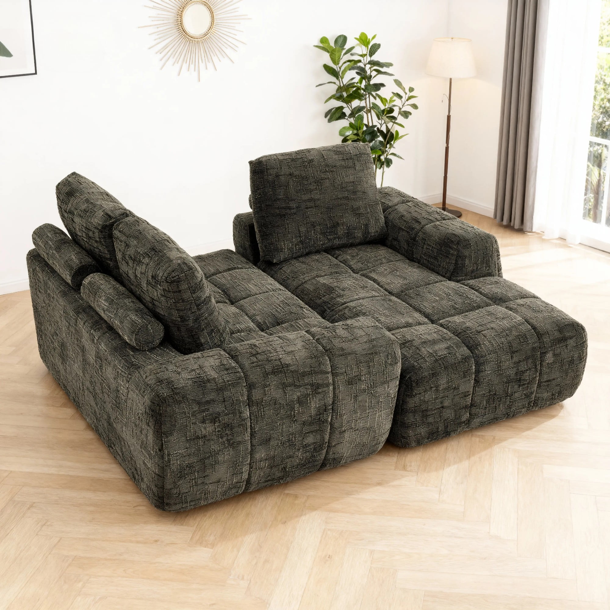 Gewnee Brown L-Shaped Sectional Sofa, High-Quality Chenille Fabric with High-Density Sponge, for Living Room
