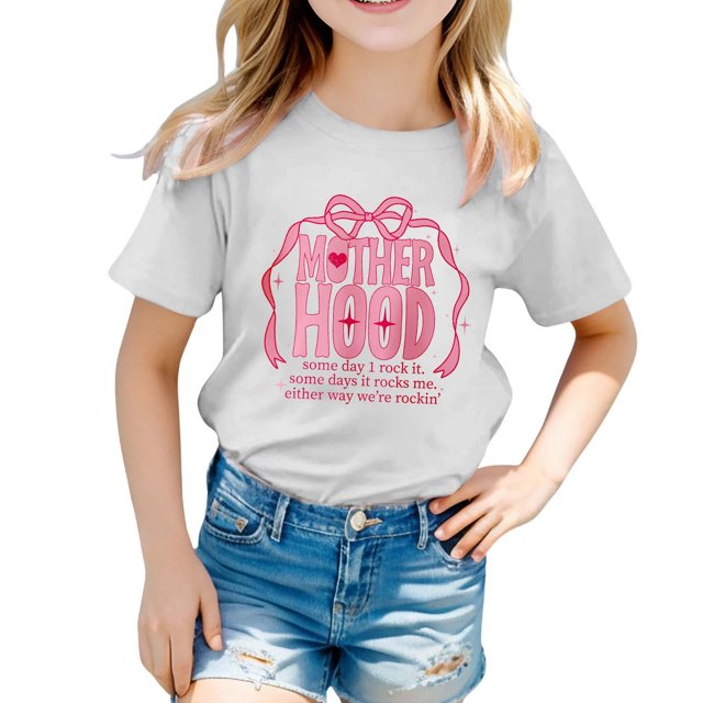 HABDGIKS T-Shirts pour Filles Manches Courtes Décontractées Imprimé Col Rond (1Y-13Y) Haut