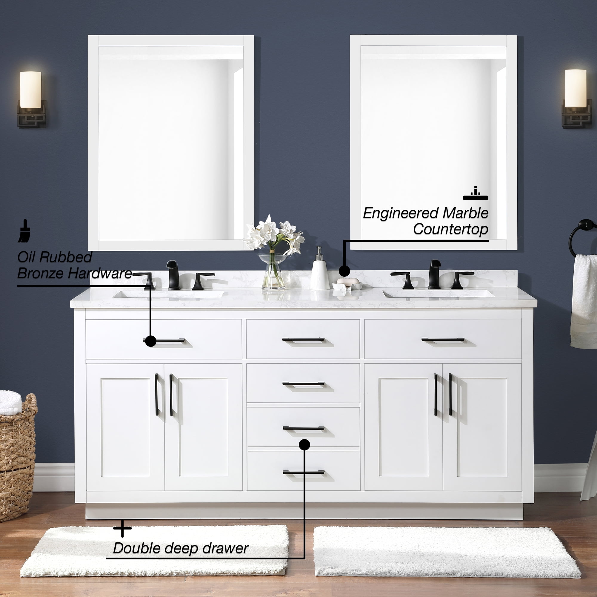Ove Decors Athea 72 W x 22" D Freestanding Bathroom Vanity with Double Sink, Pure White