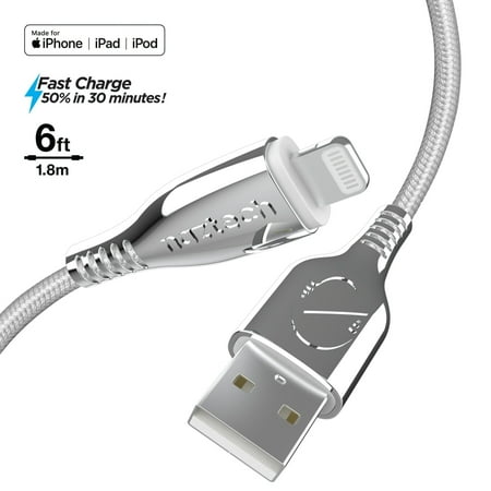 UPC: 0633755154966 | Naztech Titanium USB to MFi Lightning Braided Cable 6ft