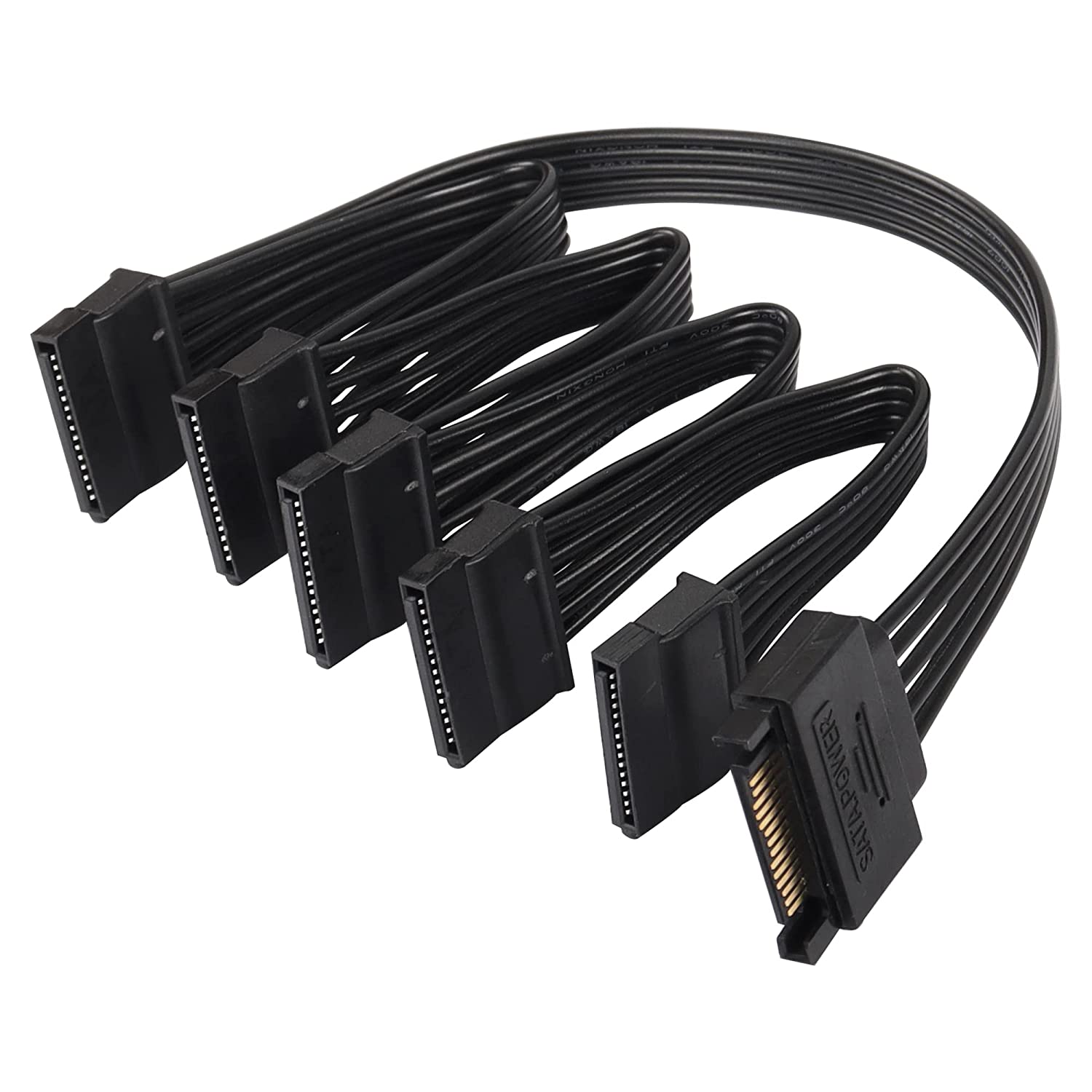 HRTGFD-SATA Power Splitter Cable - 15Pin Male to 5 Female Power Extension Hard Drive Cable for HDD, SSD and Optical Drives - 23.5cm