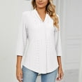 thumbnail image 4 of Besolor Womens 3/4 Sleeve Tunic Tops Elegant Lapel V Neck Eyelet Summer Shirts Casual Loose Going out Blouse, 4 of 8