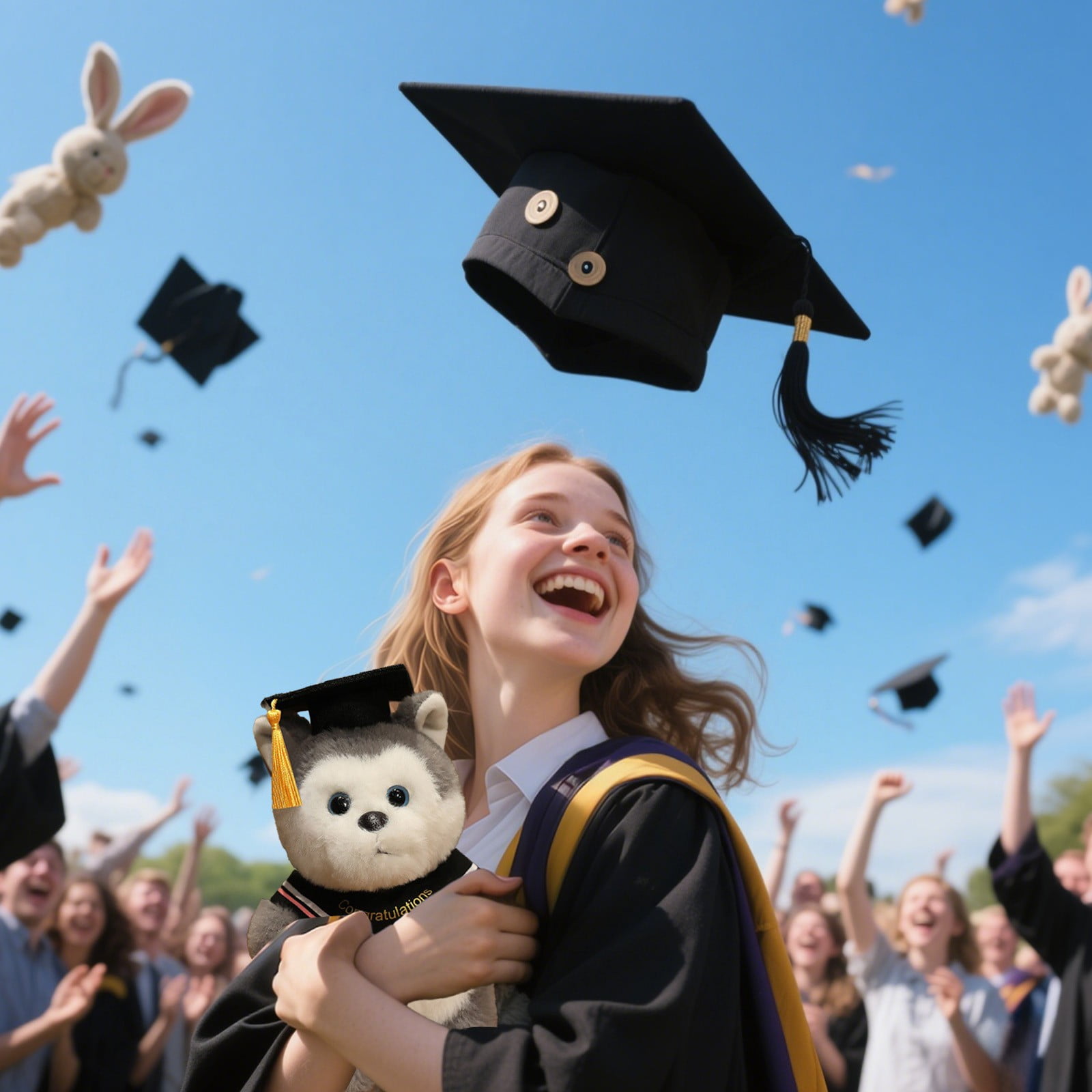 JilgTeok 4 Packs Graduation Wolf Doll with Hat Doll 2025 Graduation Plush Keepsake Gift Adorable Celebration Souvenir Home Decoration 4.7inch