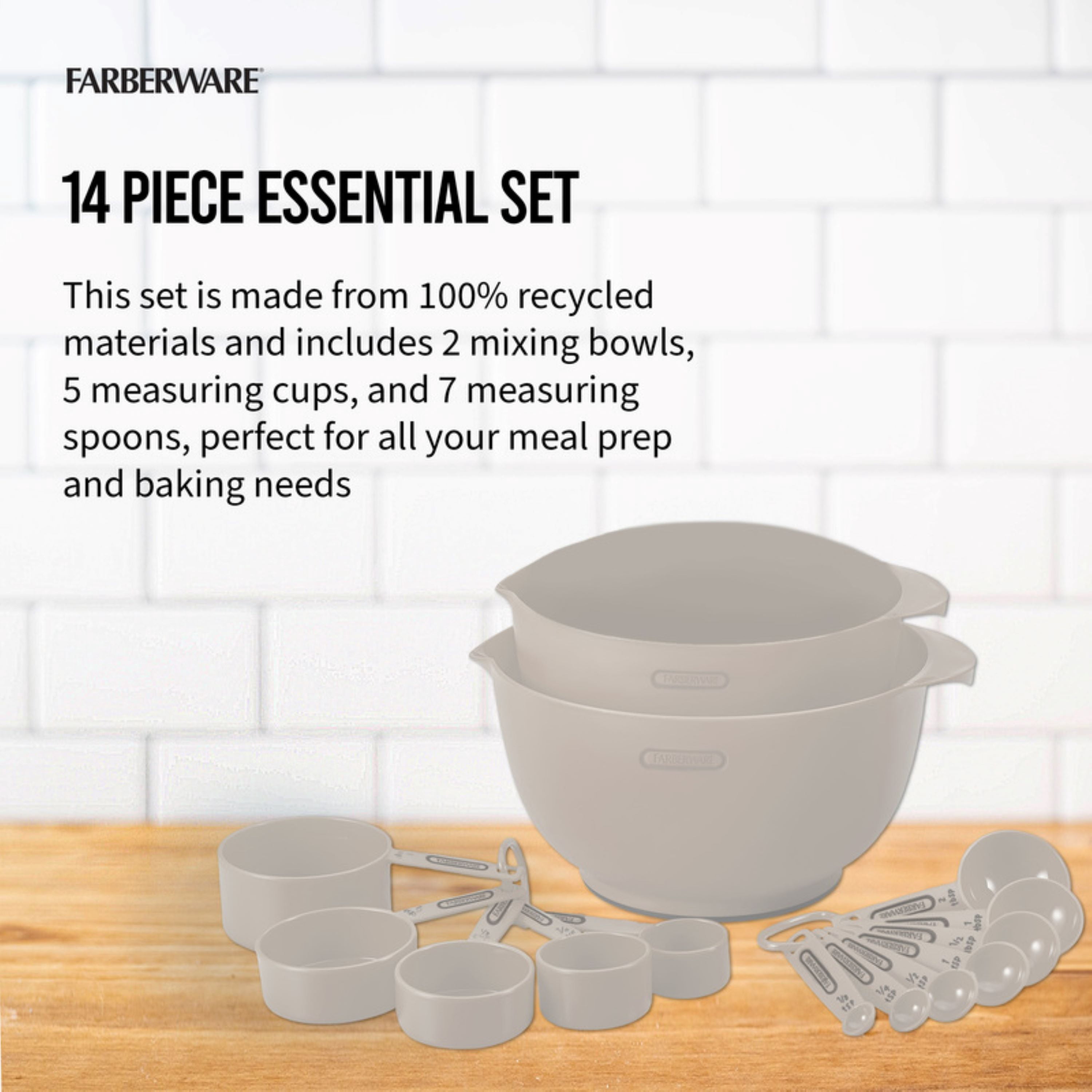 Farberware Pro 14 Piece Recycled Plastic Baking Set with Mixing Bowl Beige