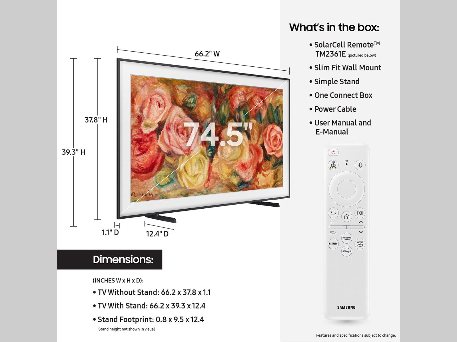 SAMSUNG 75” Class LS03D The Frame QLED HDR QN75LS03DAFXZA 2024