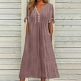 thumbnail image 2 of Afdoent Dresses For Women Solid Color Dress With V Neck Short Sleeve Lace Frilly Long Dress Beach Vacation Outfits Classic, 2 of 6
