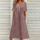 thumbnail image 2 of Vestido largo liso con cuello en V, encaje recortado y volantes para mujer - Poliéster spandex, diseño sexy y elegante, adecuado para fiestas/vacaciones, 2 of 6
