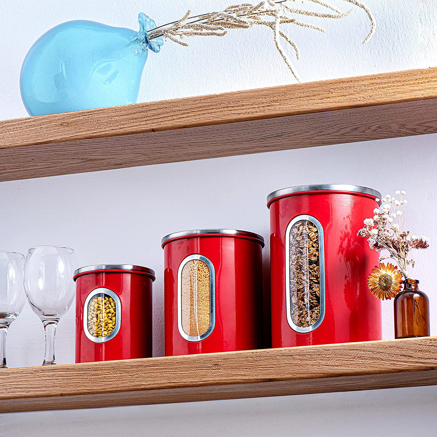 3 Vintage Glass Coffee Jars ~ Canova Coffee Jar ~ Mixed Set of