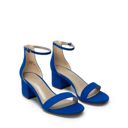 

BURUDANI Women s Open Toe Low Pump Sandal Ankle Strap Buckle Block Heel Sandals Royal Blue-Suede Size 9