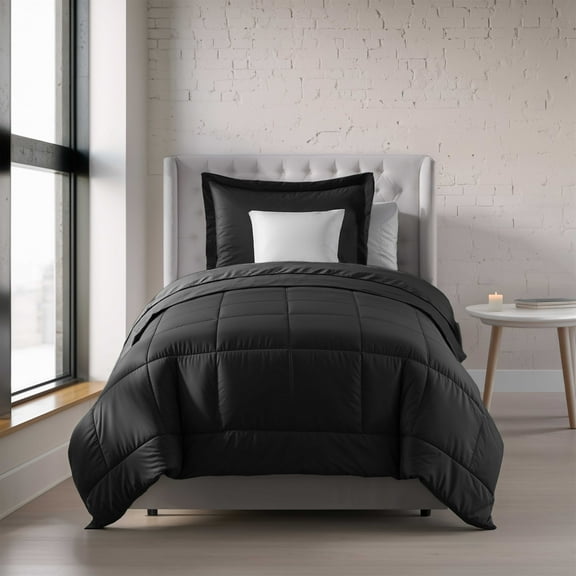 Nestl Twin Comforter, Quilted Down Alternative Bedding Duvet Insert, Black
