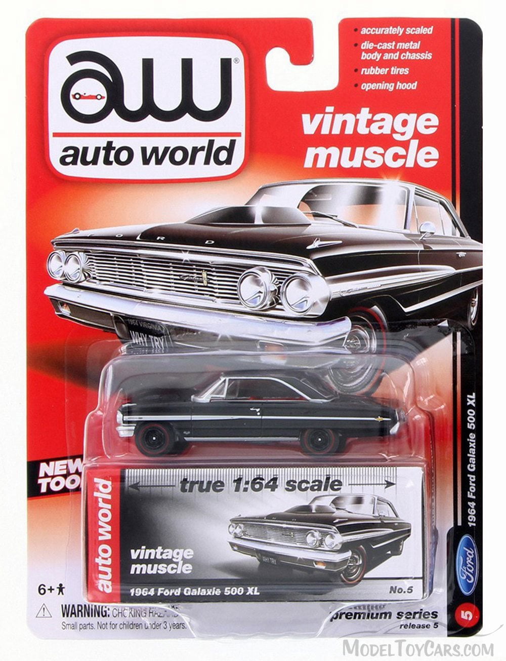 Autoworld 64042B 1 by 64 Diecast Muscle Cars Release 5B Premium Licensed Cars Model Cars, Set of 6