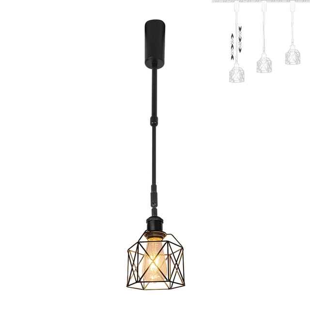 FSLiving Adjustable Height Track Pendnat Light H-Type Industrial Retractable Track Spotlight with Telescoping Rod Gimbaled Lamp-Post Halo Track Instant On Hollow Out Black Square Lamp, 1 Light